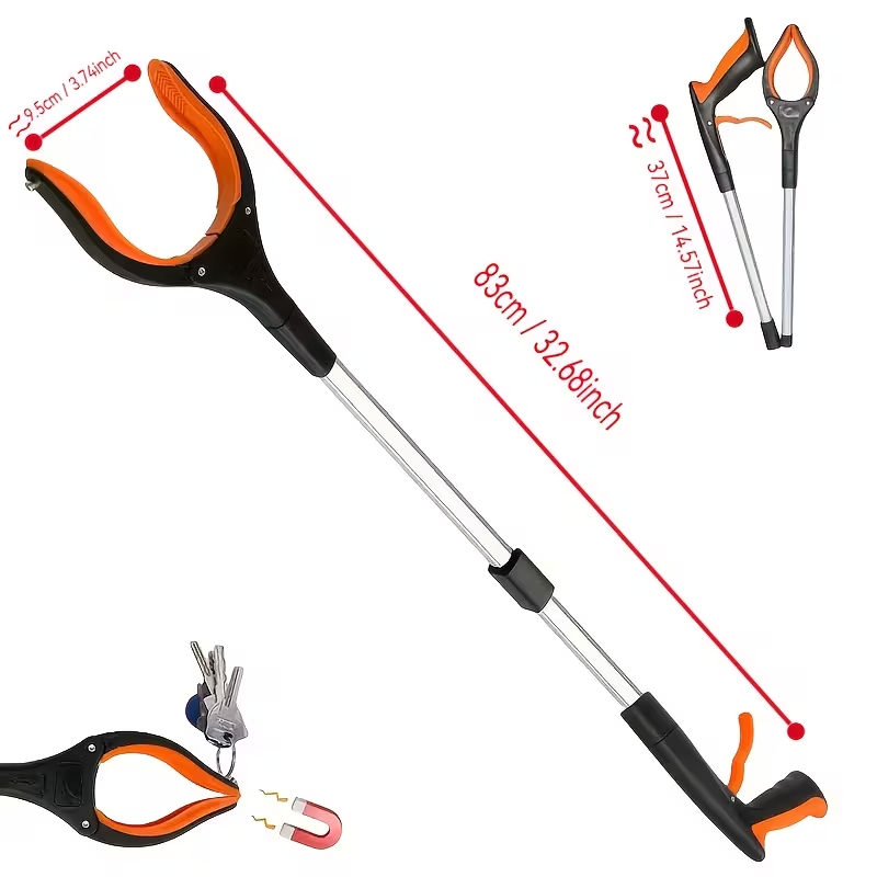 Folding Grabber Reacher Tool with Rotating Jaw & Magnetic Tip