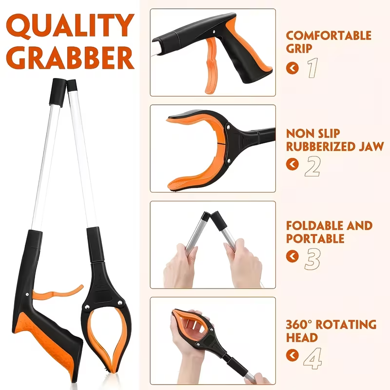 Folding Grabber Reacher Tool with Rotating Jaw & Magnetic Tip